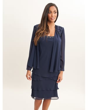 Camira Lace Shoulder Bead Tier Jacket Dress