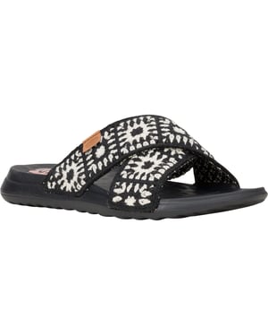 HEYDUDE Christi Slide Cottage Haak Katoen Dames Zwarte/Witte Sandalen
