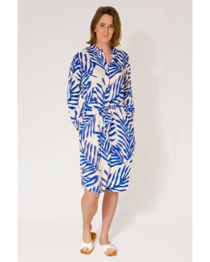 Blue Leaf Print Shirt Dress