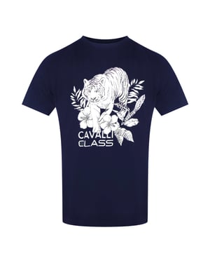 Cavalli Class Tiger Floral Logo Marineblauw T-shirt