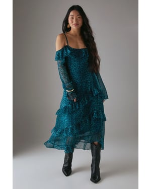 Petite Chiffon Ruffle Cold Shoulder Midi Dress