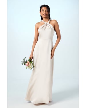 Coast Honoured Petite Twist Halterneck Satin Maxi Bridesmaid Dress