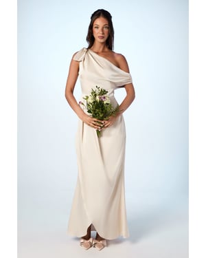 Fallen Shoulder Bow Detail Bridesmaids Maxi Dress