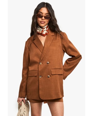 Tailored Linen Look Double Breasted Blazer