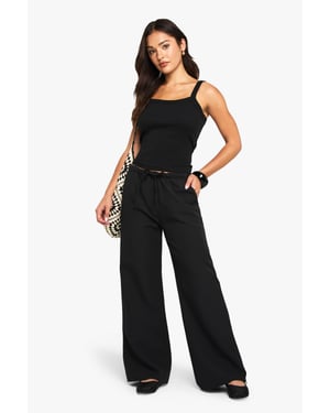 Petite Woven Elasticated Waist Straight Leg Trousers