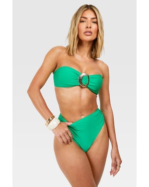 Gold Trim Detail Bandeau Bikini Top & High Waist Bikini Bottoms Set