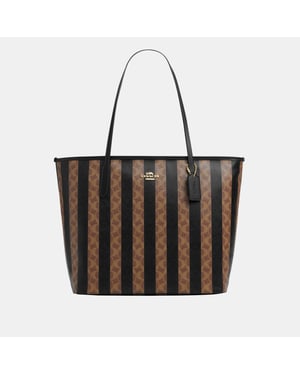 Large City Tote in Stripe Signature Canvas