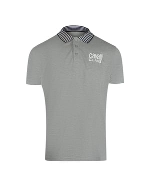 Cavalli Class Striped Collar Grey Polo Shirt