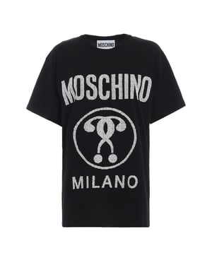 Moschino Milano T-shirt Med Dubbel Frågetecken Och Logotyp, Svart