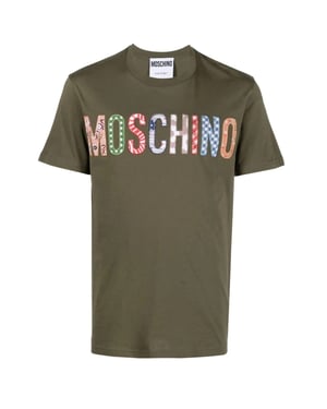 Moschino Bold Geborduurd Veelkleurig Logo Groen T-shirt