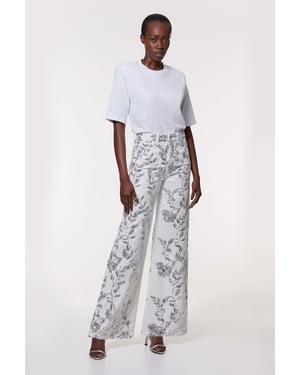 Denim All Over Floral Sequin Wide Leg Trousers
