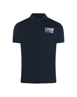 Cavalli Class Bold Logo Navy Blue Polo Shirt