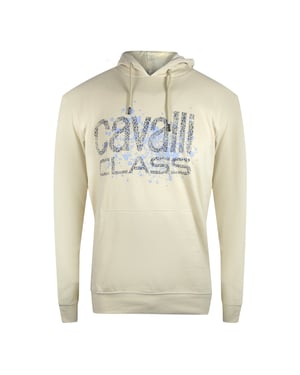 Cavalli Class Cracked Sprayed Logo Beige Hoodie