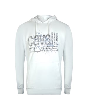 Cavalli Class Cracked Sprayed Logo Off White Hoodie