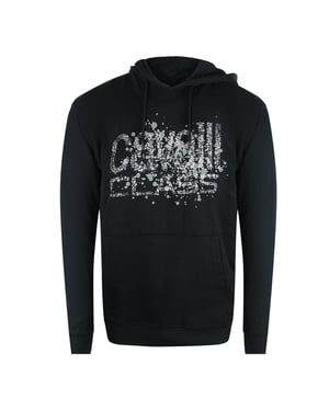Cavalli Class Cracked Sprayed Logo Black Hoodie
