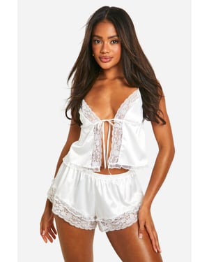 Premium Bridal Lace Trim Cami And Short Set