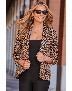 Leopard Print Linen Blend Blazer