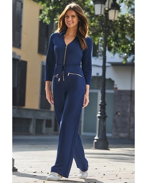 Navy Blue Zip Front Jumpsuit