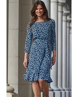 Black & Blue Fleck Print Fit & Flare Dress