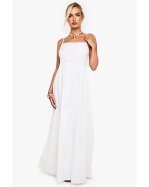 Tiered Linen Strappy Maxi Dress