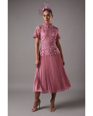 Lace Top Pleated Dress