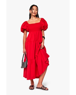 Tiered Shirred Midaxi Smock Dress