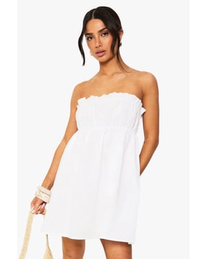 Petite Linen Shirred Bandeau Mini Dress