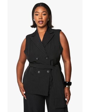 PLUS TIE FRONT PINSTRIPE WAISTCOAT