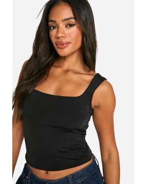 Double Layer Slinky Square Neck Crop top