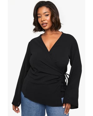 PLUS LONG SLEEVE ASYMETRIC TIE FRONT SHIRT
