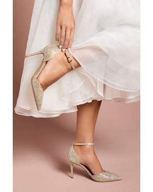 Wide Fit Tanisha Diamante Ankle Strap High Stiletto Court Shoes