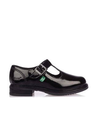 Kickers 116228 Lach T-bar Girls School Shoes Black Patent