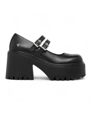 Windsorsmith Dames Zwarte Leren Mary-Jane Hak Schoenen met Dikke Plateauzool - Lessen