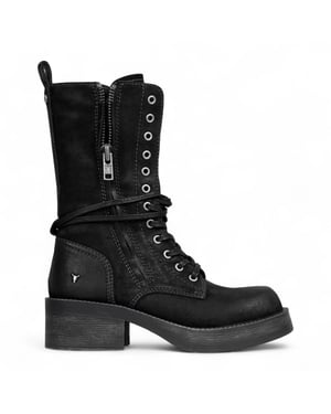 Windsorsmith Dames Zwarte Suède Combat Boots Mid-Calf Veterschoenen Bikerschoenen - Verzamelen