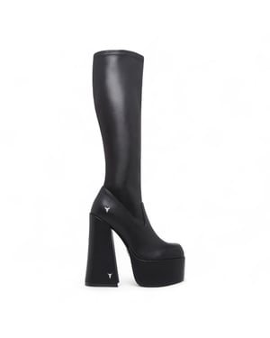 Windsorsmith Dames Zwarte Kniehoge Sokken Platform Goth Hak Laarzen - Survival