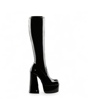 Windsorsmith Dames Zwarte Kniehoge Sokken Platform Goth Hak Laarzen - Saucy