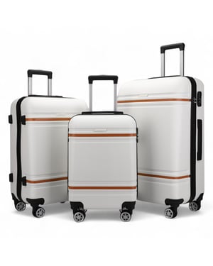 Harde crèmekleurige witte handbagagekofferset, robuuste ABS lichtgewicht bagage, vakantietas