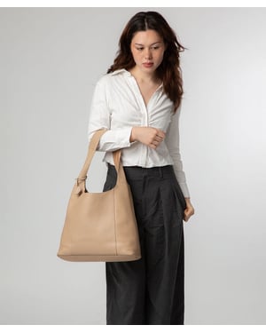 'Renata' Latte Leather Shoulder Bag