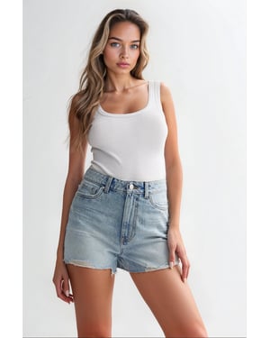 Light Denim Frayed Edge Shorts