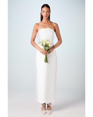 Scallop Detail Twill Column Bridal Dress