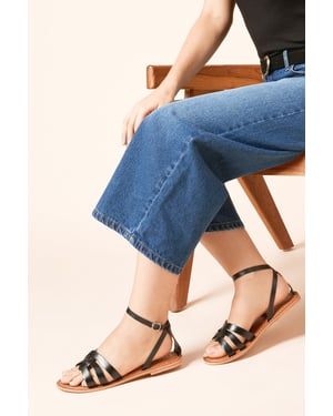 Wide Fit Jaleesa Leather Woven Flat Sandals