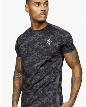 Gym King Contrast Camo Panel Grey T Shirt