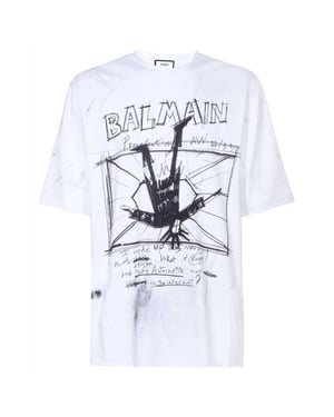 Balmain Sketch Drawing Logo White T-shirt