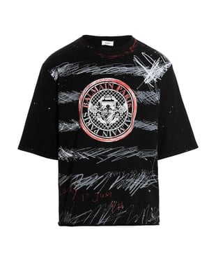 Balmain Paris Graffiti Coin Logo Black T-shirt