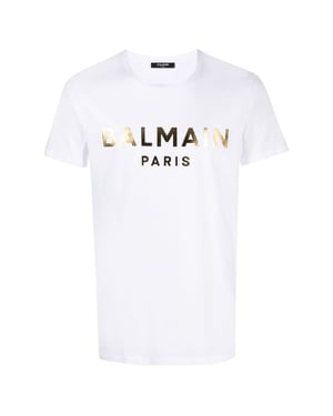 Balmain Paris Gold Foil Logo Wit T-shirt
