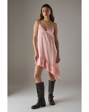 Satin Asymmetric Ruffle Mini Strappy Dress