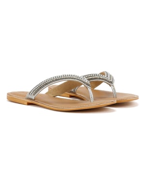 Tower Footwear Metallic Bead Thong Dames Zilveren Sandalen