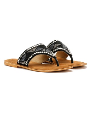 Tower Footwear Wide Vamp Toepost Dames Zwarte Sandalen