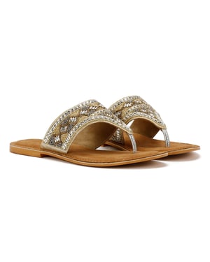 Tower Footwear Wide Vamp Toepost Vrouwen Gouden Sandalen