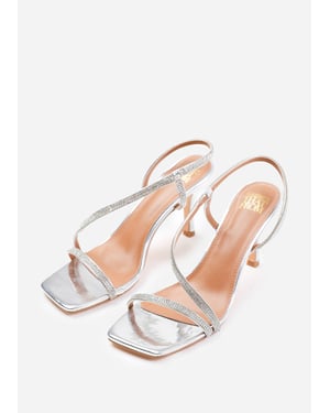 Wheres That From Womens 'Amanda' Crystal Cross Foot Strap Mid Heels